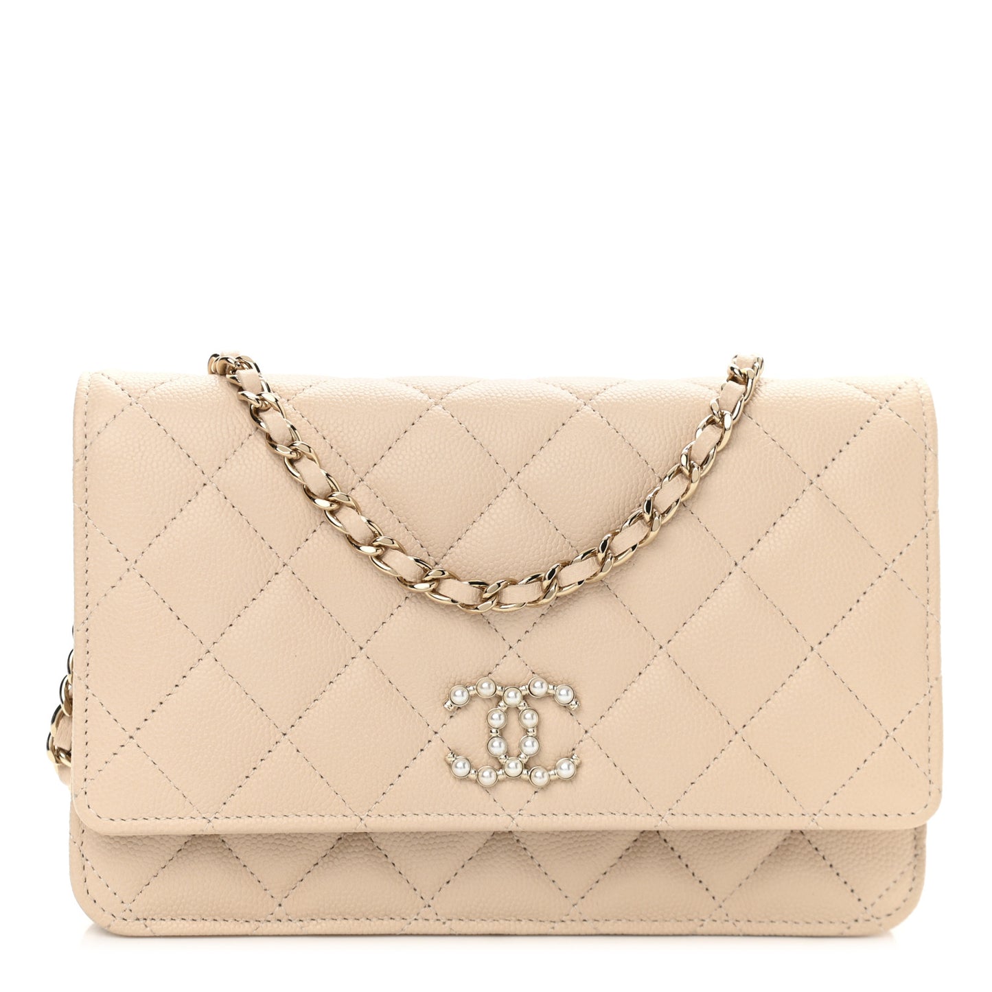 Caviar Quilted Coco Candy Wallet On Chain WOC Beige