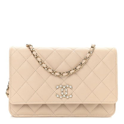 Chanel Caviar Quilted Coco Candy Wallet On Chain WOC Beige 1 of 15