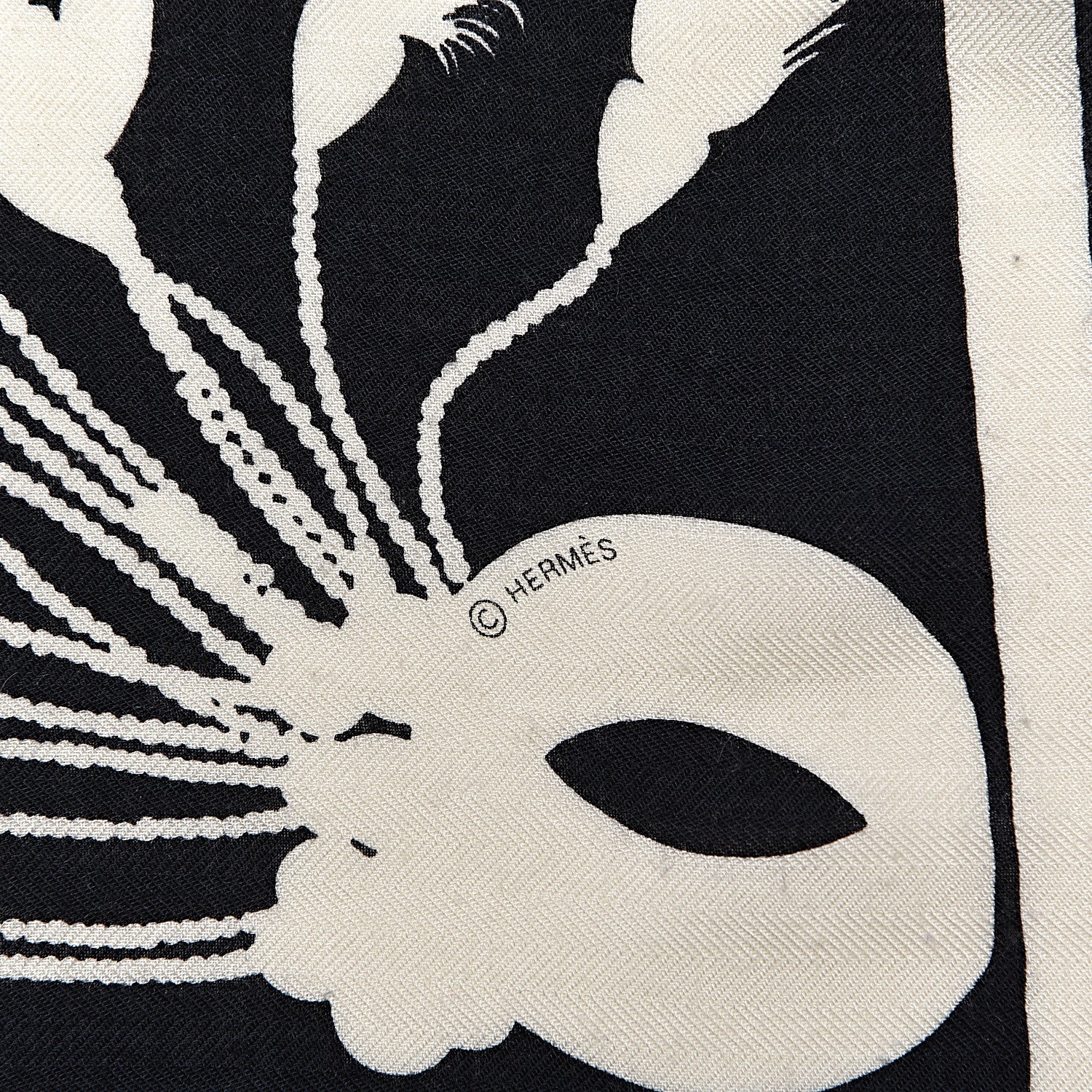 Hermes Cashmere Silk Brazil Tattoo Shawl 140 Bleu Noir Blanc 5 of 6
