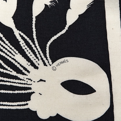 Hermes Cashmere Silk Brazil Tattoo Shawl 140 Bleu Noir Blanc 5 of 6