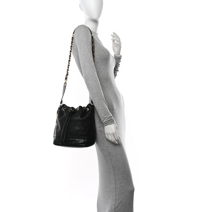 Chanel Lambskin Quilted Drawstring Bucket Bag Black 2 of 11