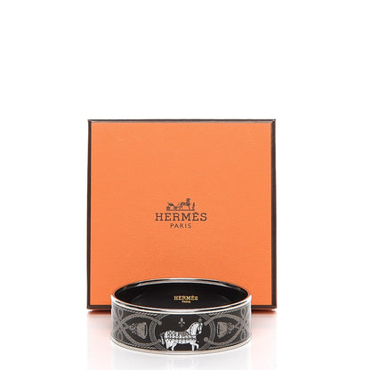Hermes Enamel Printed Wide Grand Apparat Bracelet 65 Black 5 of 5
