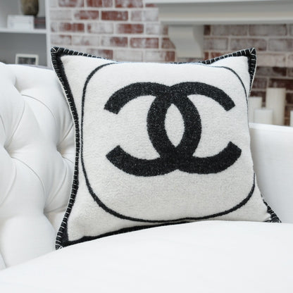 Chanel Merino Wool Cashmere CC Pillow White Black 2 of 6