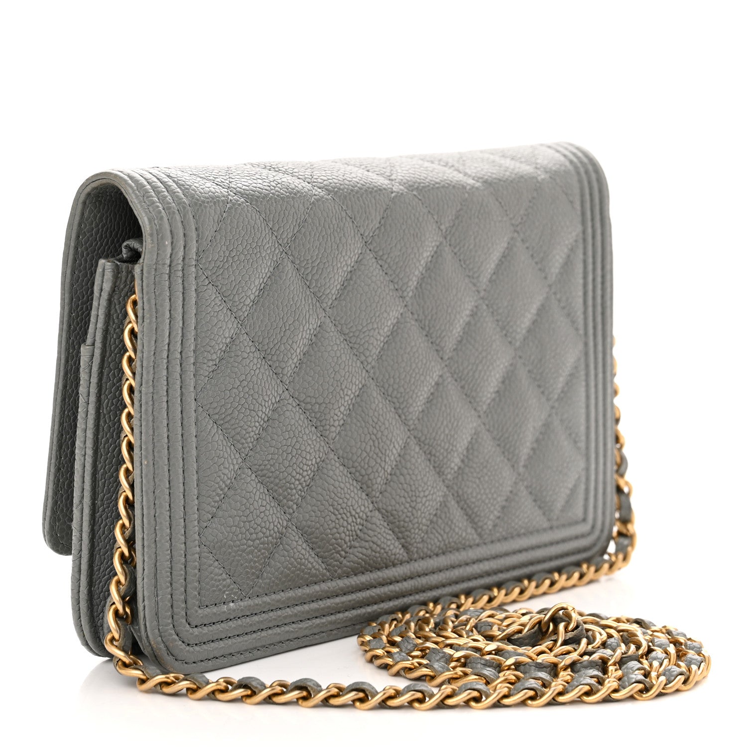 Chanel Caviar Quilted Boy Wallet On Chain WOC Grey 3 of 12