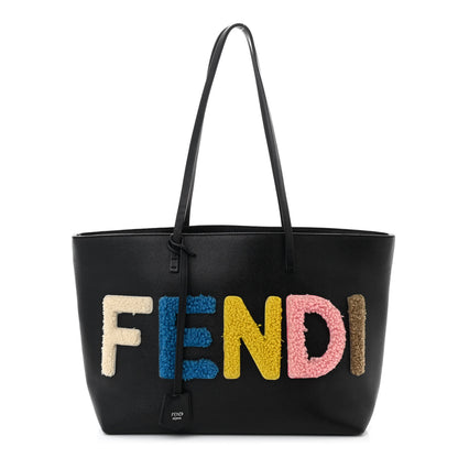 Fendi Vitello Elite Shearling Block Letter Small Roll Tote Black 1 of 10