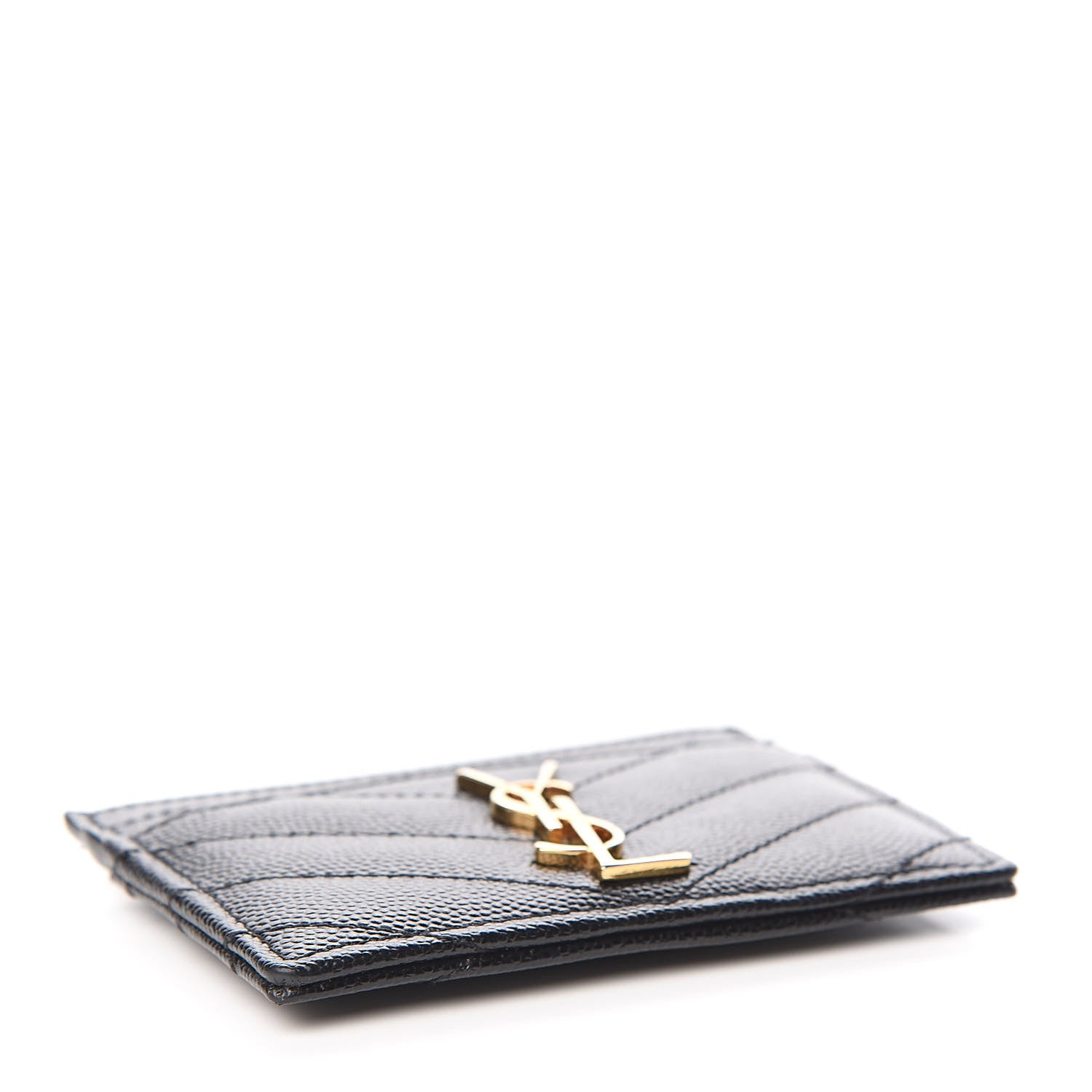 Saint Laurent Grain De Poudre Matelasse Chevron Monogram Credit Card Case Black 4 of 7