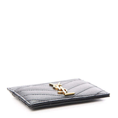 Saint Laurent Grain De Poudre Matelasse Chevron Monogram Credit Card Case Black 4 of 7