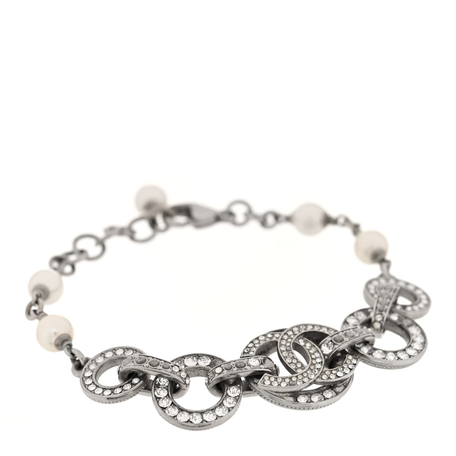 Chanel Crystal Pearl CC Bracelet Silver 1 of 6