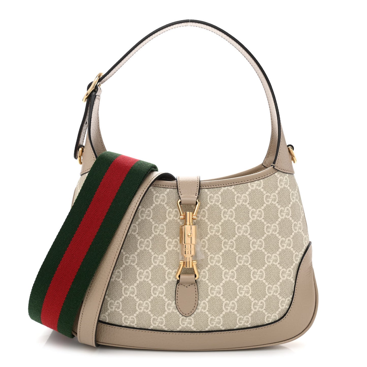 GG Supreme Monogram Textured Dollar Calfskin Web Small Jackie 1961 Hobo Beige Mystic White Oatmeal