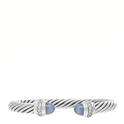 David Yurman Sterling Silver Diamond Chalcedony 7mm Cable Classics Bracelet 1 of 4