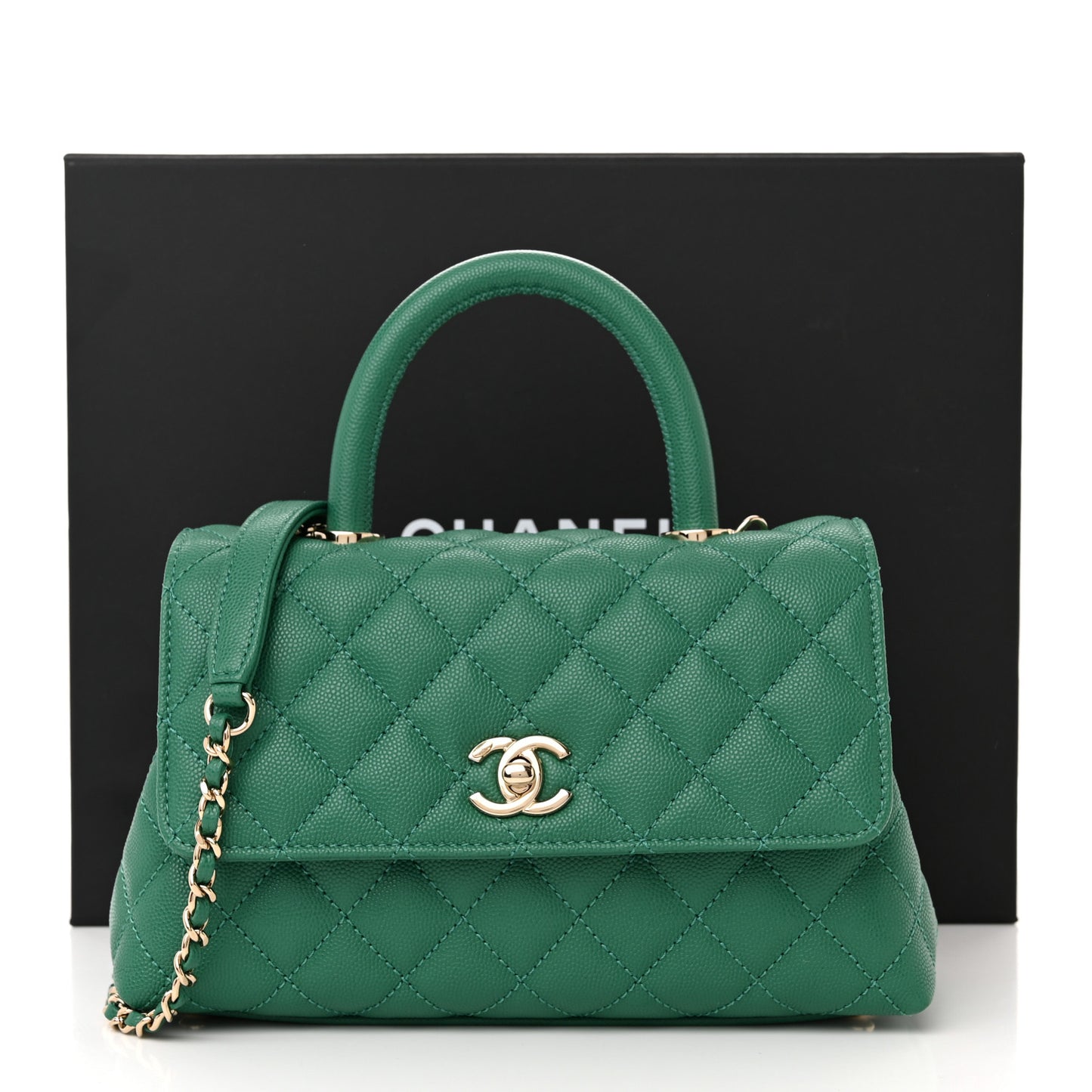 Caviar Quilted Mini Coco Handle Flap Green