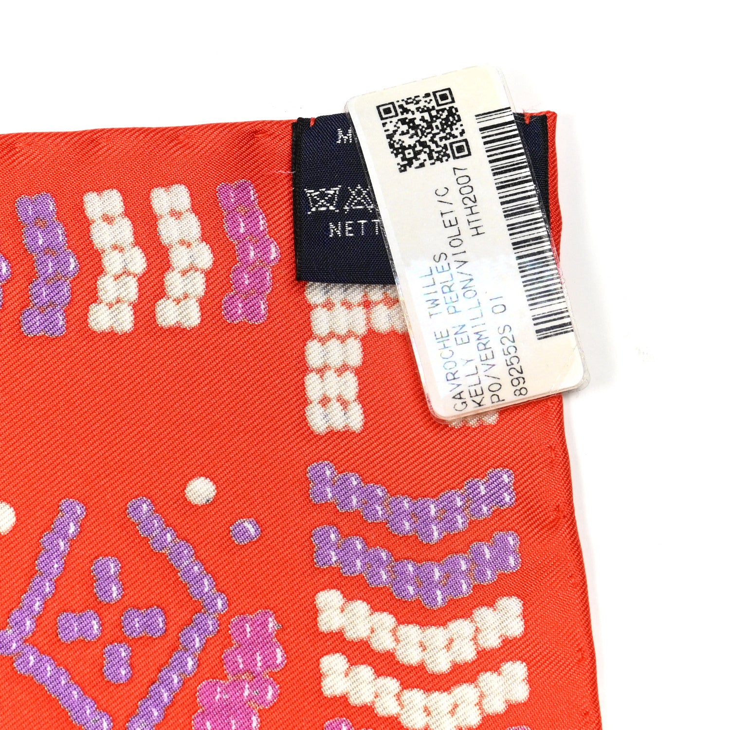 Hermes Silk Gavroche Kelly en Perles Pocket Square Scarf Vermillion Violet 3 of 5