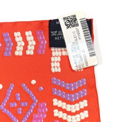 Hermes Silk Gavroche Kelly en Perles Pocket Square Scarf Vermillion Violet 3 of 5