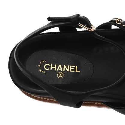 Chanel Satin Lambskin Chain Flat Sandals 38.5 Black 7 of 9
