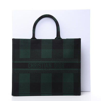 Christian Dior Canvas Embroidered Checkered Book Tote Black Green 12 of 12