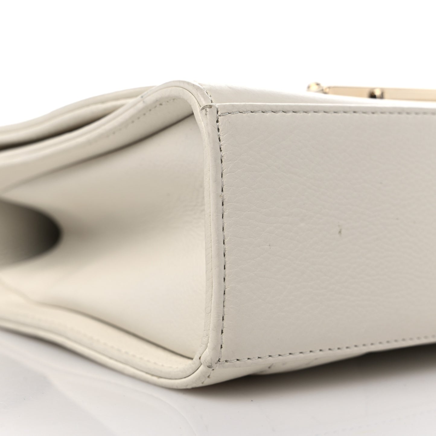 Grained Calfskin Quilted Small Label Click Flap Bag White
