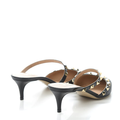 Valentino Garavani Pebbled Calfskin Rockstud Cross Strap 50mm Mules 37.5 Black 4 of 9