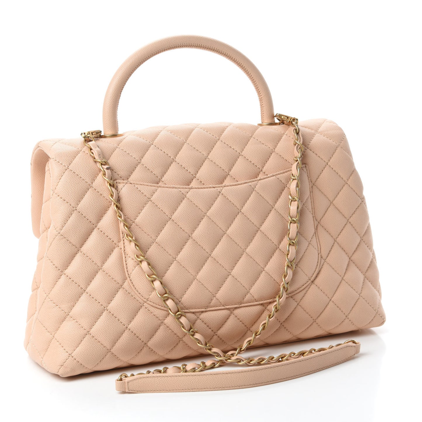 Caviar Quilted Medium Coco Handle Flap Light Beige