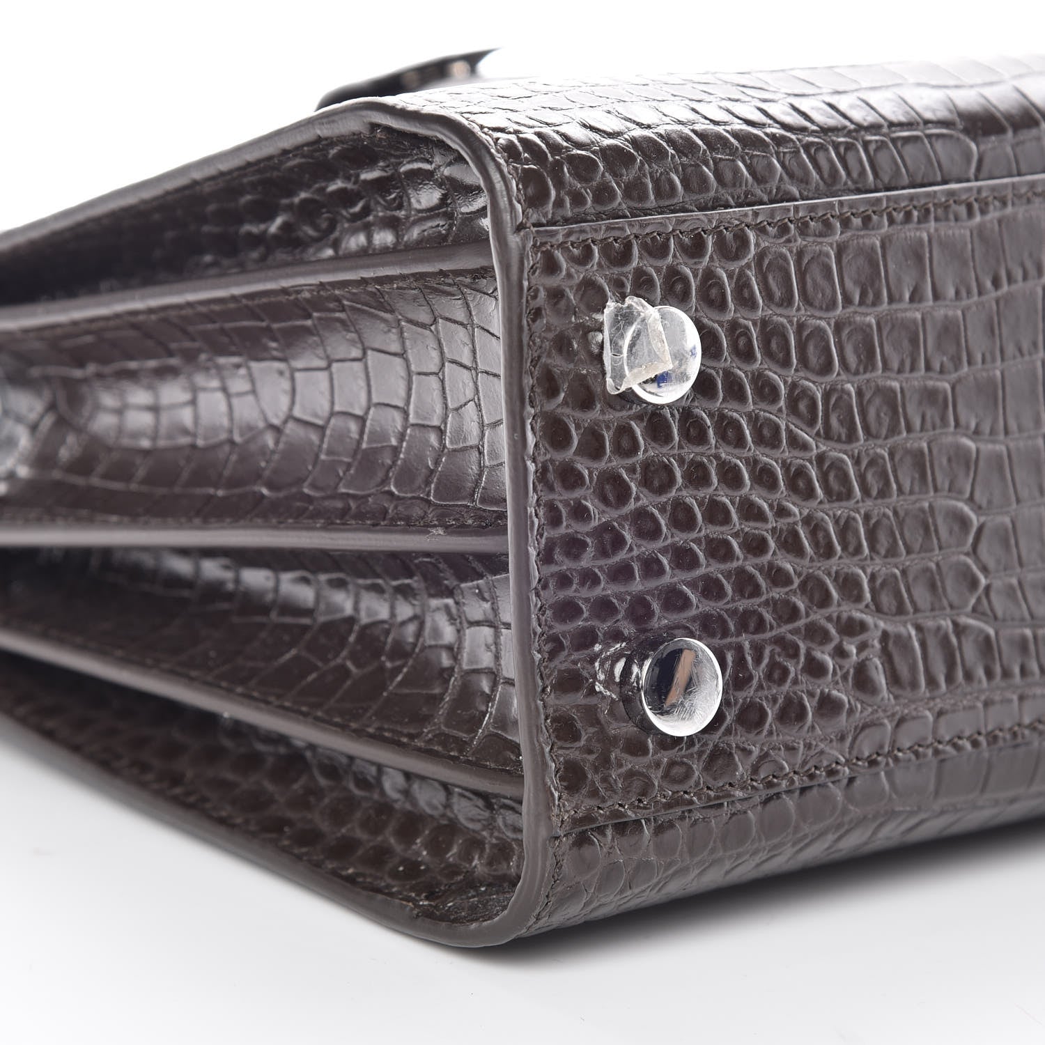 Saint Laurent Calfskin Crocodile Embossed Nano Sac De Jour Dark Brown 9 of 10