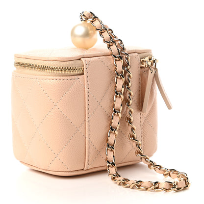 Chanel Iridescent Caviar Quilted Mini Pearl On Top Vanity Case With Chain Beige 3 of 11