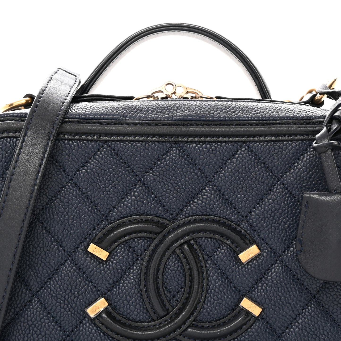 Caviar Quilted Medium CC Filigree Vanity Case Navy Black