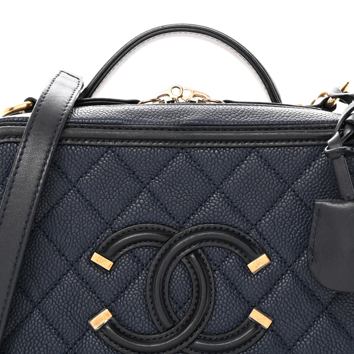 Chanel Caviar Quilted Medium CC Filigree Vanity Case Navy Black 8 of 14