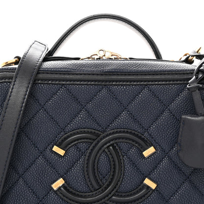 Chanel Caviar Quilted Medium CC Filigree Vanity Case Navy Black 8 of 14