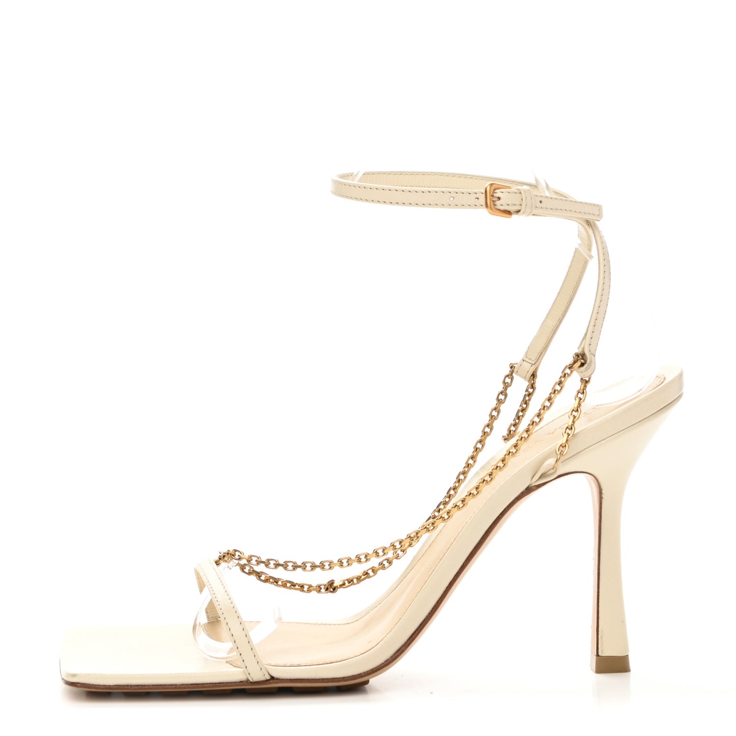 Lambskin Stretch Chain Strap 90mm Sandals 38.5 Sea Salt