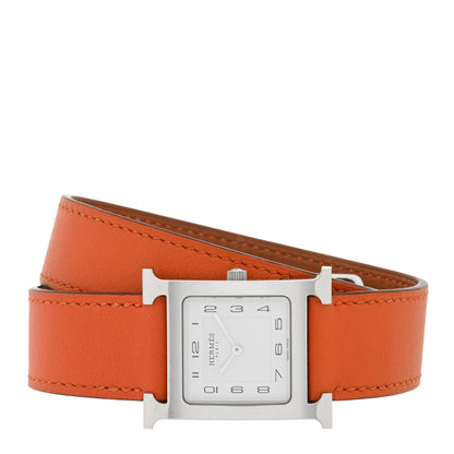 Hermes Stainless Steel Swift 26mm Heure H Hour Double Tour Quartz Watch Orange 2 of 5