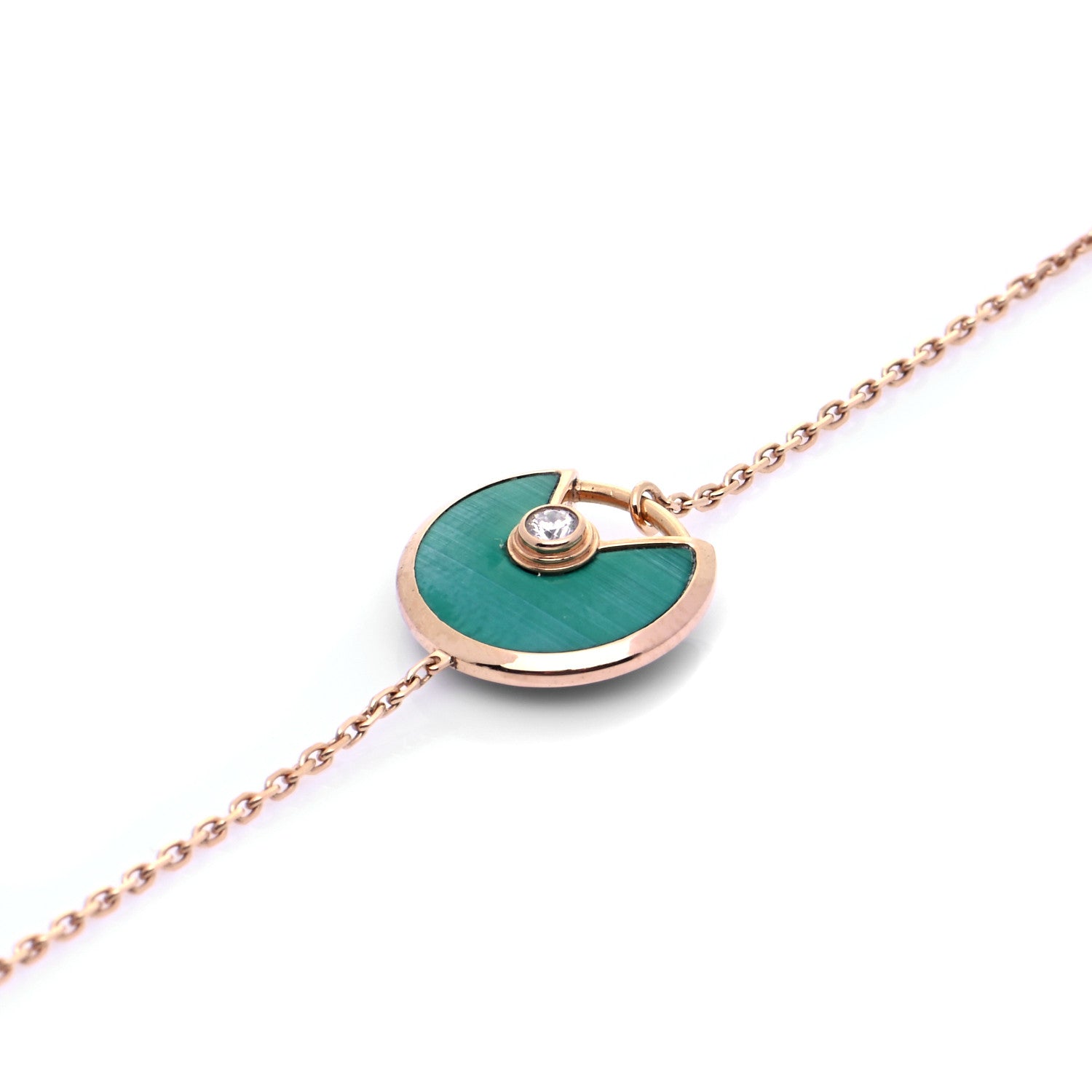 Cartier 18K Pink Gold Diamond Malachite Amulette de Cartier Bracelet 5 of 9
