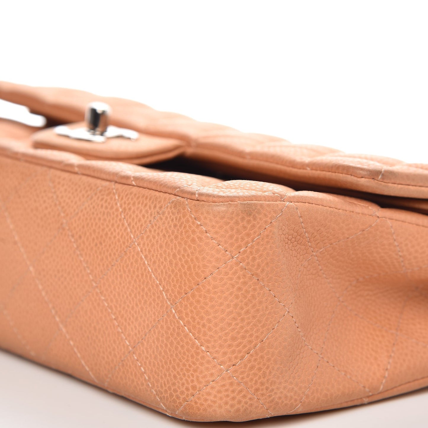 Iridescent Caviar Quilted Medium Double Flap Dark Beige