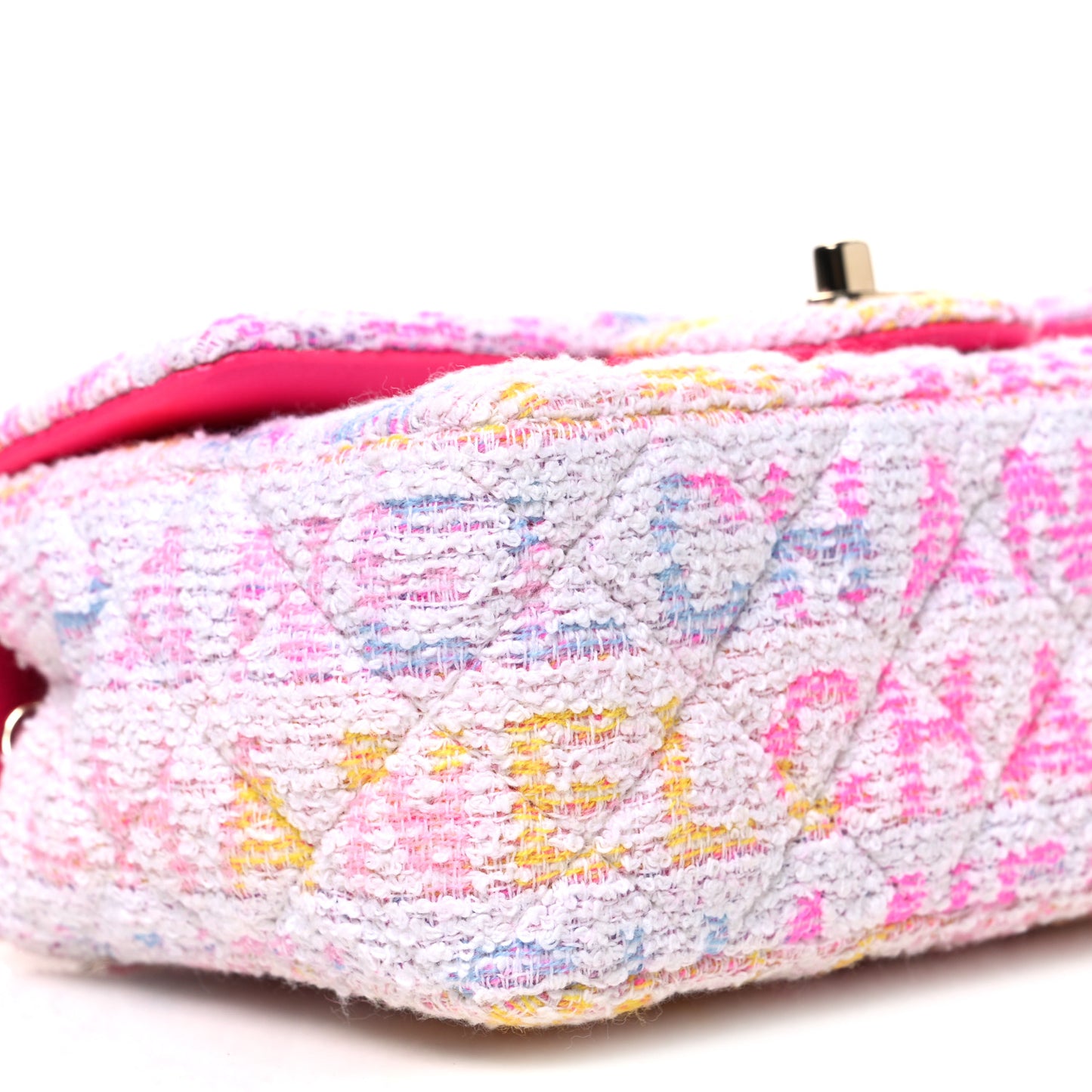 Tweed Quilted Enamel CC Logo Mini Rectangular Flap Pink Multicolor