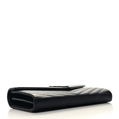 Saint Laurent Grain De Poudre Matelasse Chevron Monogram Monochrome Chain Wallet Black 4 of 11
