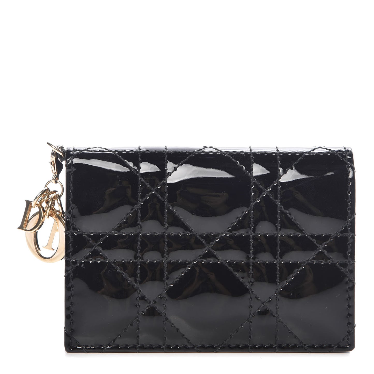 Patent Cannage Small Lady Dior Flap Card Holder Black