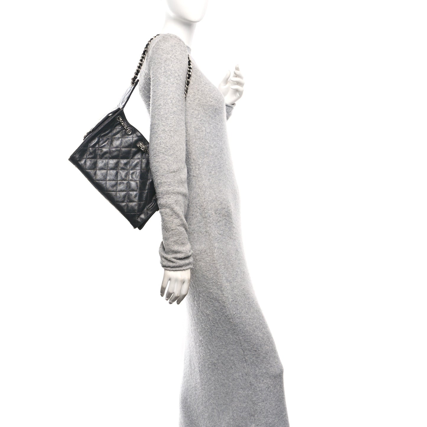 Shiny Crumpled Calfskin Quilted Small Chanel 25 Handbag Black
