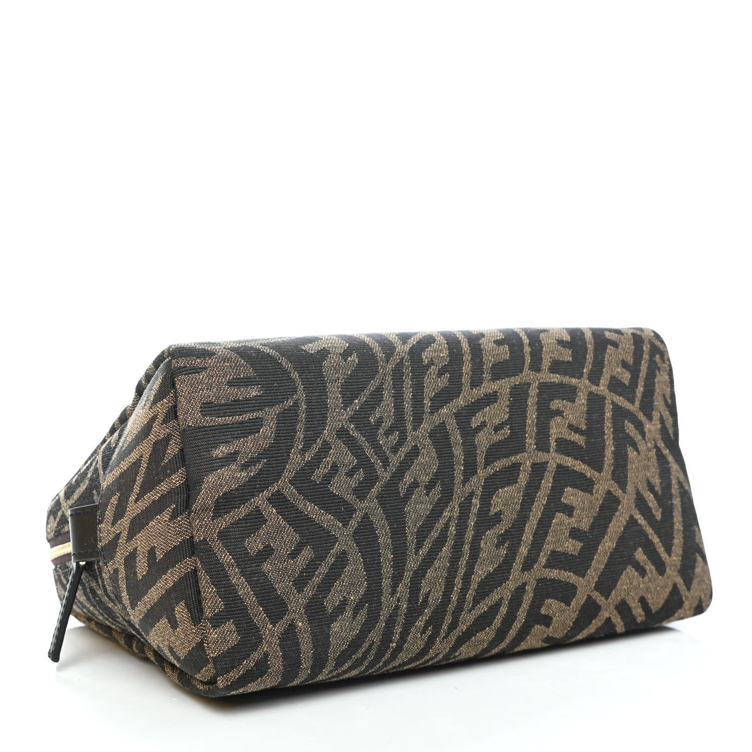 Fendi X SARAH COLEMAN Fabric Jacquard Vitello King FF Vertigo Medium Trapezoid Beauty Pouch Tobacco Moro Black 3 of 4