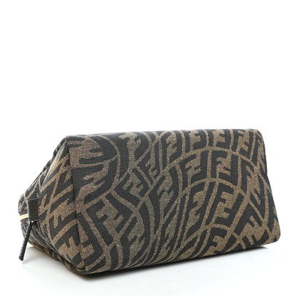 Fendi X SARAH COLEMAN Fabric Jacquard Vitello King FF Vertigo Medium Trapezoid Beauty Pouch Tobacco Moro Black 3 of 4