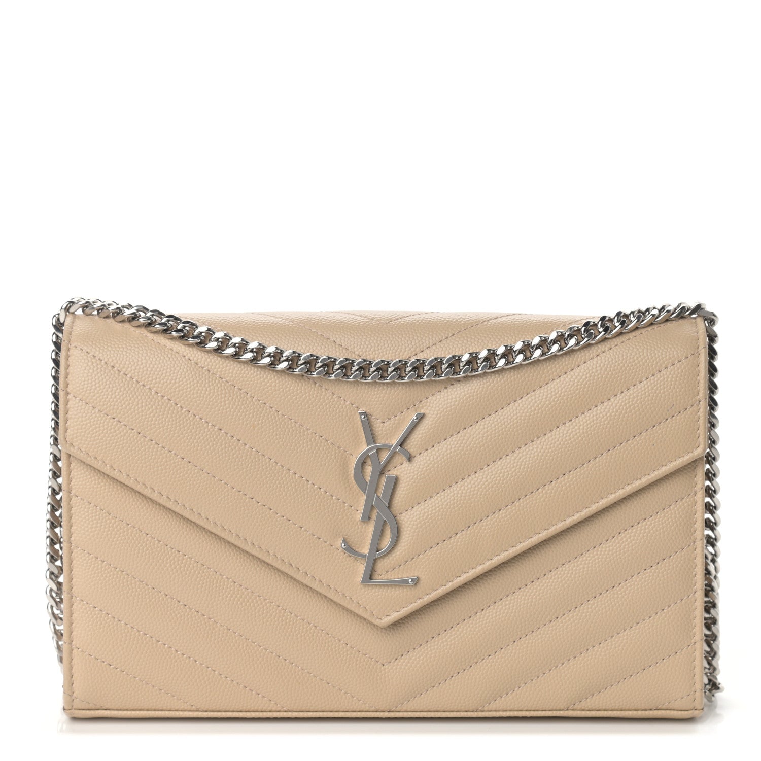 Saint Laurent Grain De Poudre Matelasse Chevron Monogram Chain Wallet Nude Powder 1 of 9