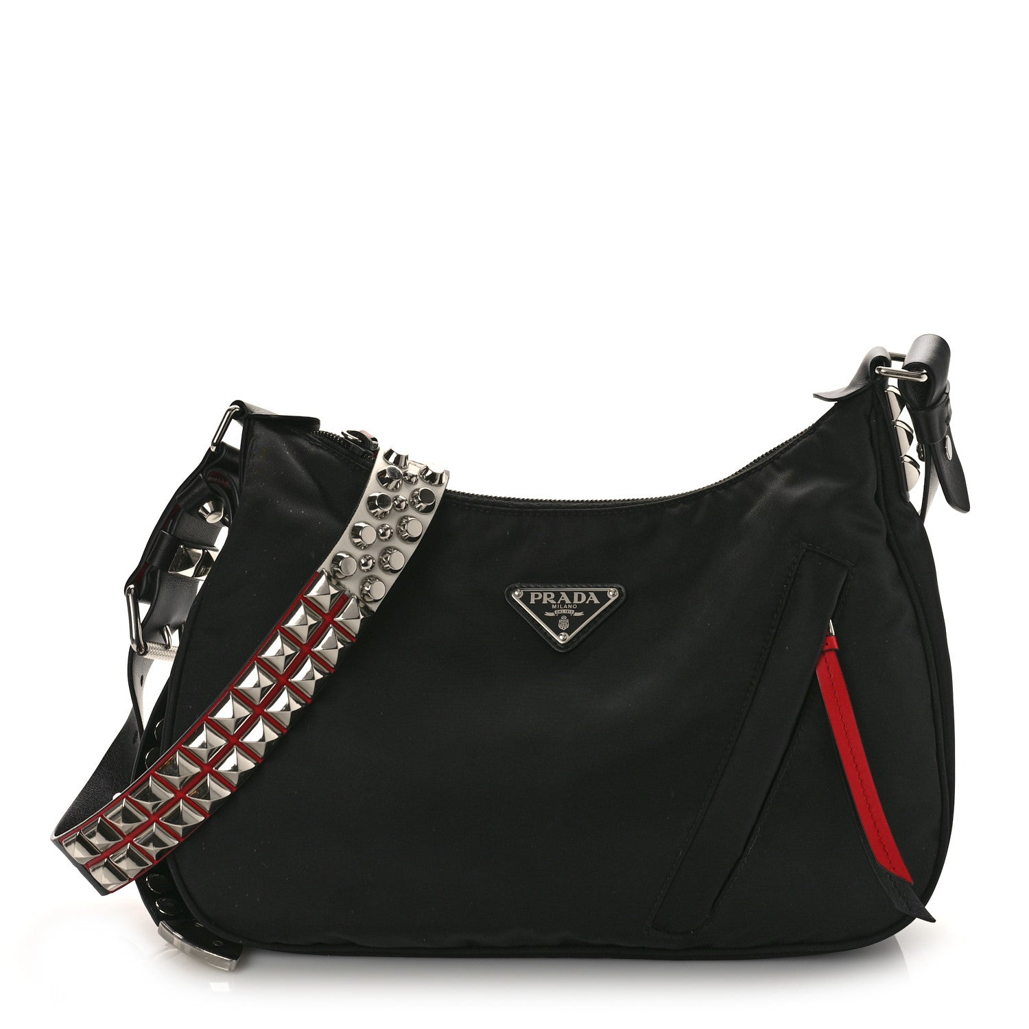 Prada Tessuto Nylon Studded New Vela Hobo Black Fuoco 1 of 8