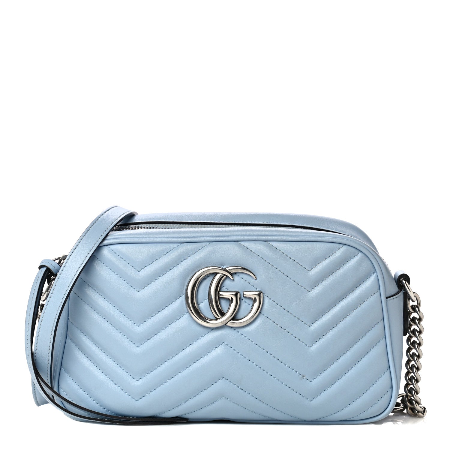 Gucci Calfskin Matelasse Small GG Marmont Chain Shoulder Bag Porcelain Light Blue 1 of 20