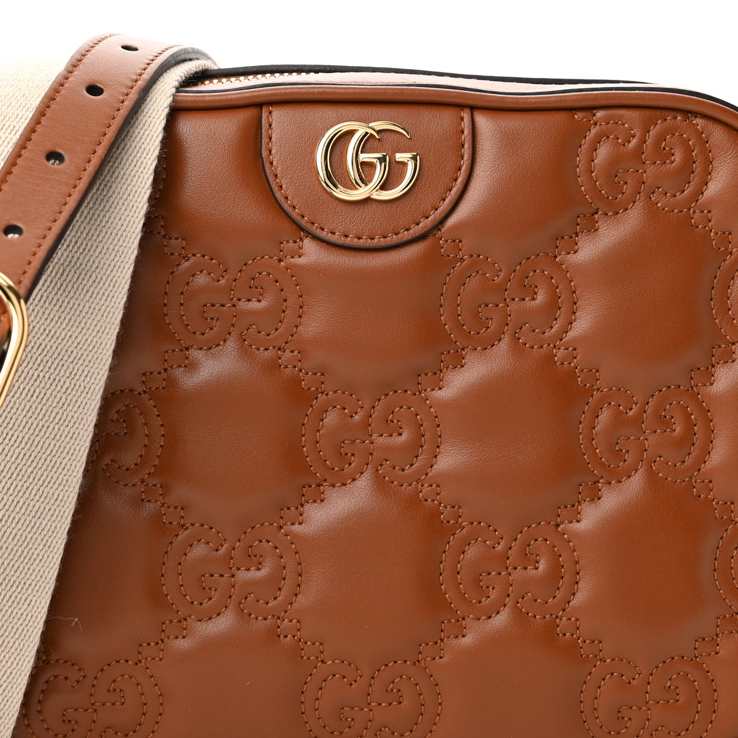 Calfskin GG Matelasse Shoulder Bag Peanut Brown Natural