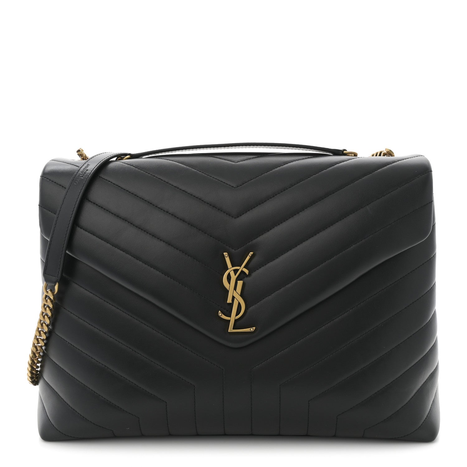 Saint Laurent Calfskin Y Quilted Monogram Large Loulou Chain Satchel Black 1 of 10