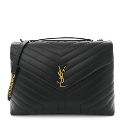 Saint Laurent Calfskin Y Quilted Monogram Large Loulou Chain Satchel Black 1 of 10