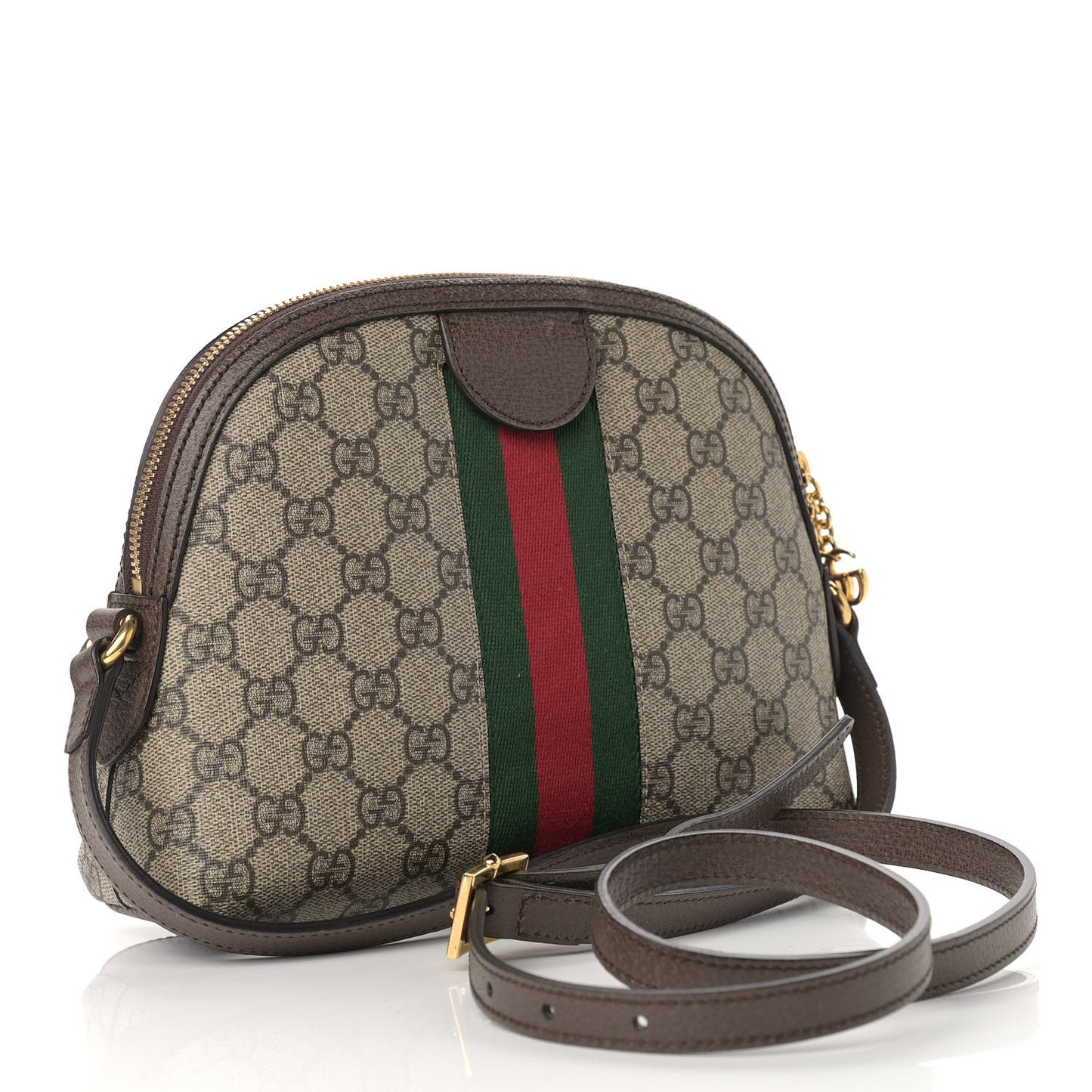 GG Supreme Monogram Textured Dollar Calfskin Web Small Ophidia Dome Shoulder Bag Beige Ebony New Acero