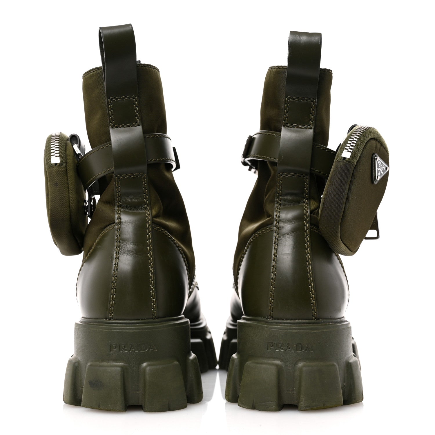 Prada Spazzolato Rois Re-Nylon Metal Triangle Logo Mens Monolith Pouch Pocket 55mm Boots 8 Militare 6 of 14