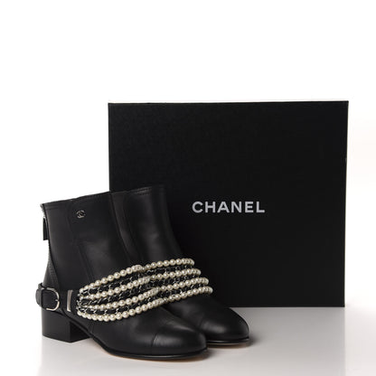Chanel Calfskin Pearl Cap Toe Short Boots 37 Black 11 of 11
