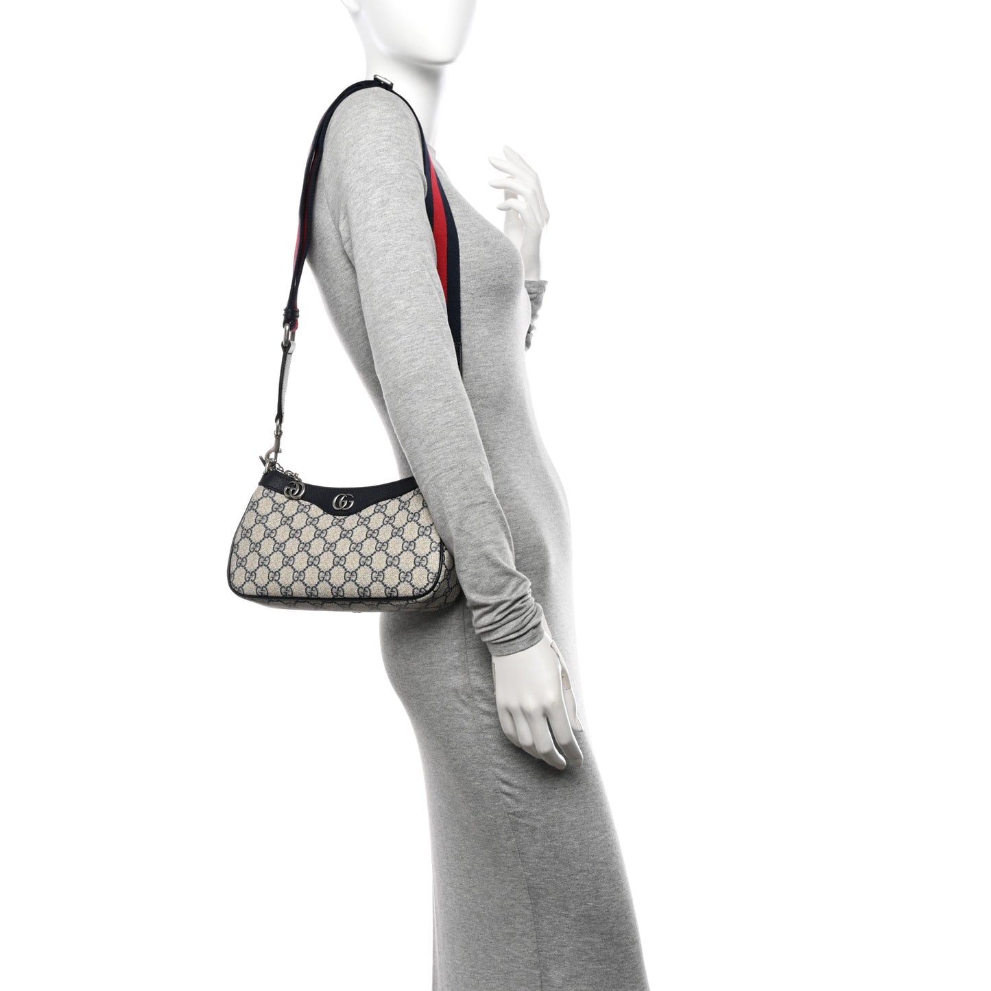 GG Supreme Monogram Textured Dollar Calfskin Web Small Ophidia GG Handbag Beige Blue