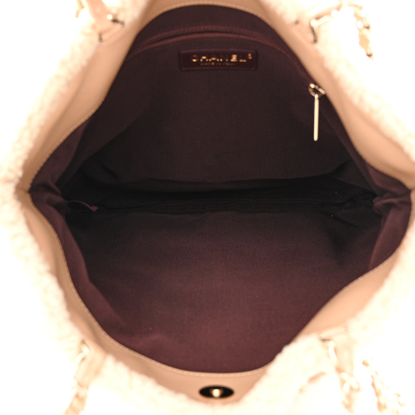 Shearling Small Shopping Chain Bag Beige