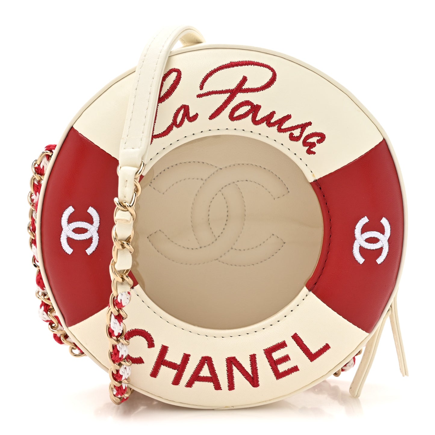 Lambskin Coco Lifesaver Round Bag Red White