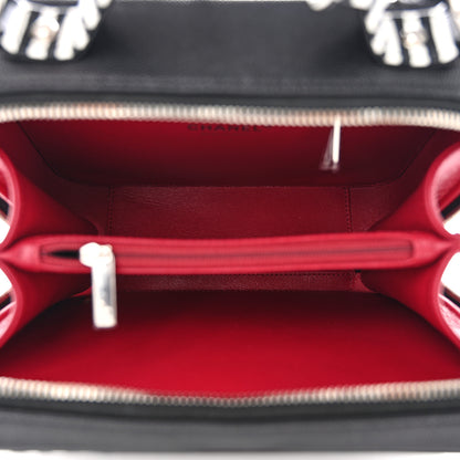 Chanel Caviar Quilted Striped Medium CC Filigree Vanity Case Black White 5 of 10